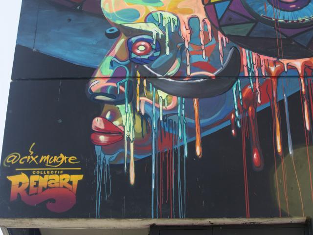 Buntes Gesicht in abstrakten Formen, Street Art in Lille, Copyright: CRTC Hauts-de-France - Ludovic Leleu
